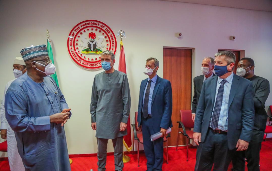 President of the Senate, Ahmad Lawan and a delegation of the Oil Producers Trade Section after a visit by the latter to the Senate President on Thursday in Abuja.