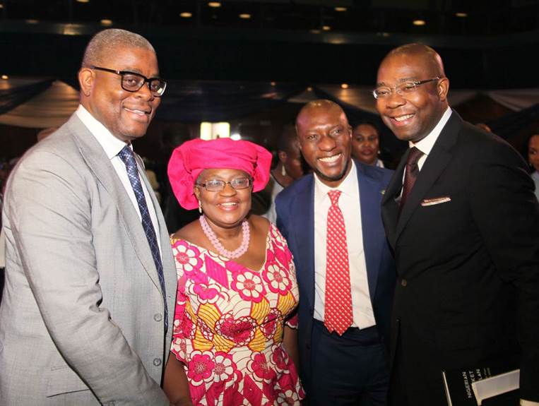 L – R: Otunba Abimbola Ogunbanjo, President, National Council, The Nigerian Stock Exchange (NSE); Dr. Ngozi Okonjo-Iweala, Director-General, World Trade Organisation (WTO); Mr. Oscar N. Onyema, OON, Chief Executive Officer, NSE; and Mr. Aigboje Aig-Imoukhuede, FCIB, CON, Ex-Officio, National Council, NSE.
