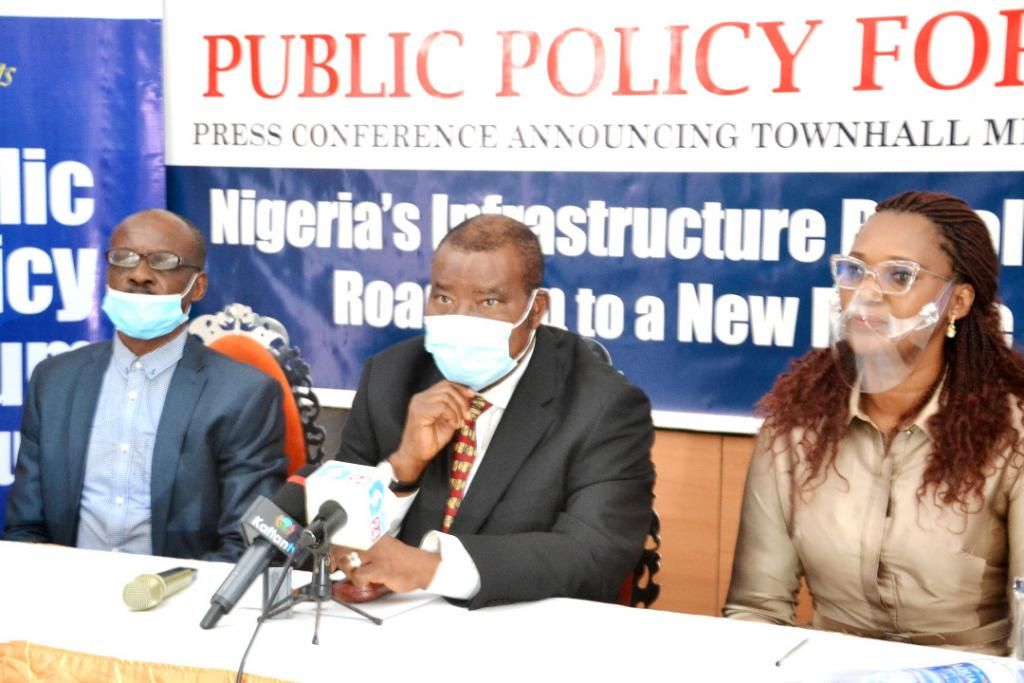 L-R: Editor, Business Hallmark, Mr. Okey Onyenweaku; Chairman, Business Hallmark Public Policy Forum, Sir Marc Wabara and Executive Director, Dr. Betty Emeka- Obasi, during the press conference at Morning Side Suites, Victoria Island, Wednesday.