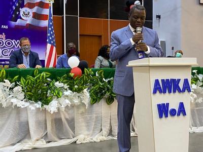 Vice Chancellor of the Nnamdi Azikiwe University Professor Charles Esimone Delivering Remarks During the Opening of the Window on America in Awka.