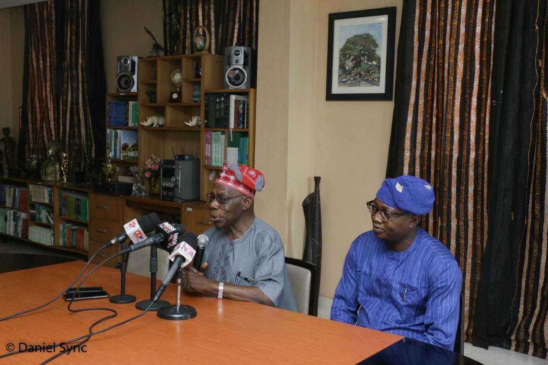 L-R: Former President of Nigeria, Chief Olusegun Obasanjo and Chief Executive Officer, Olusegun Obasanjo Foundation, Dr. Olalekan Makinde during a press conference to announce plans to mark this year's World Diabetes Day in Abeokuta, Ogun State recently.