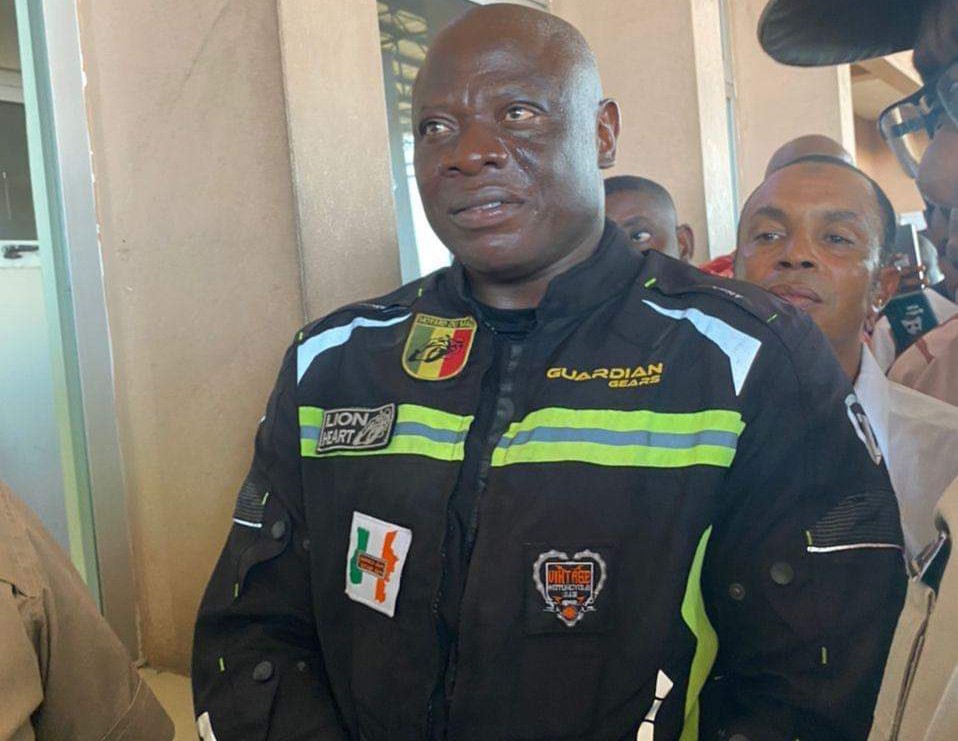 Biker riding from London to Lagos arrives