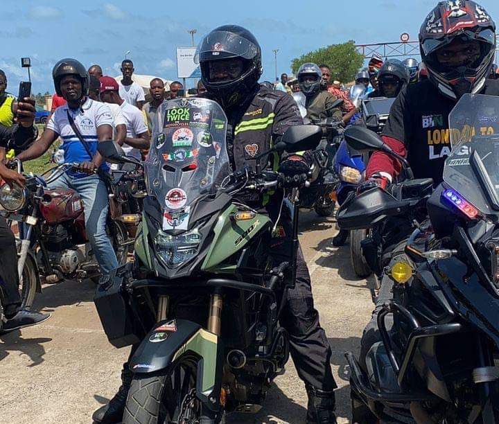 Biker riding from London to Lagos arrives