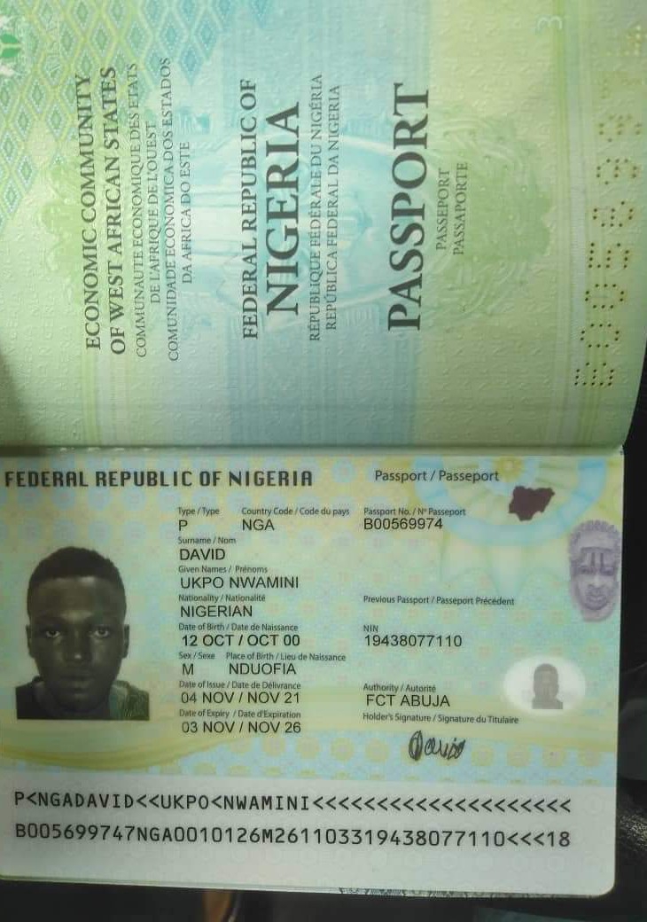 Passport of David Ukpo Nwamini, kidney donor in Ekweremadu's “organ harvesting” saga shows he is 21
