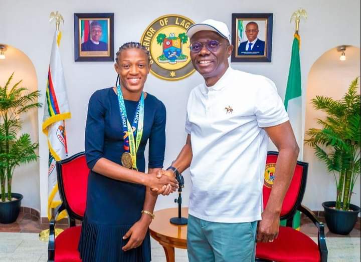 Odunayo, Commonwealth gold medalist, visits Sanwo-Olu [PHOTOS]