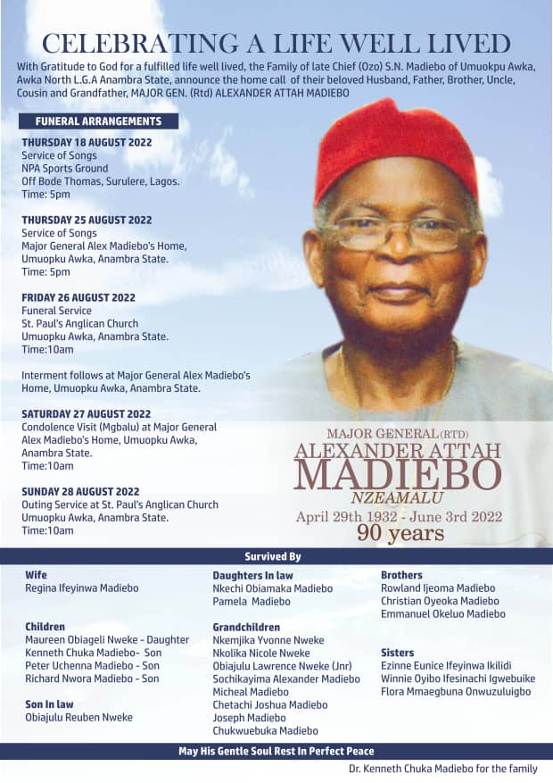 Late Biafra war hero, Alex Madiebo for burial Friday
