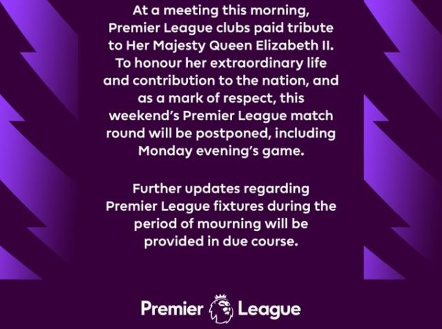 Premier League matches postponed over Queen Elizabeth's death
