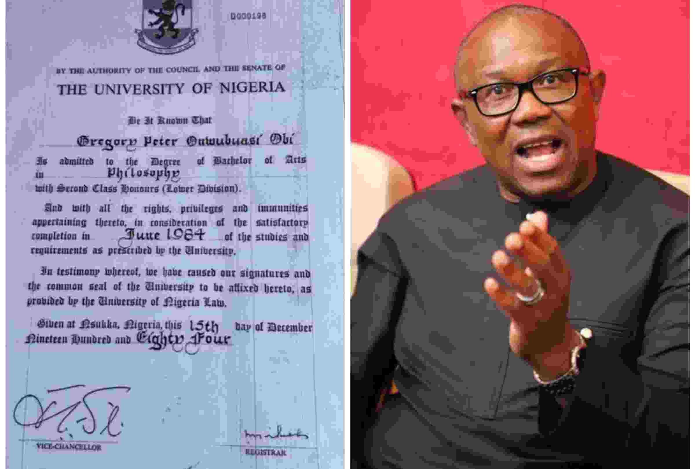 Obi's ex-aide shares his UNN certificate, asks Tinubu, Atiku to do same