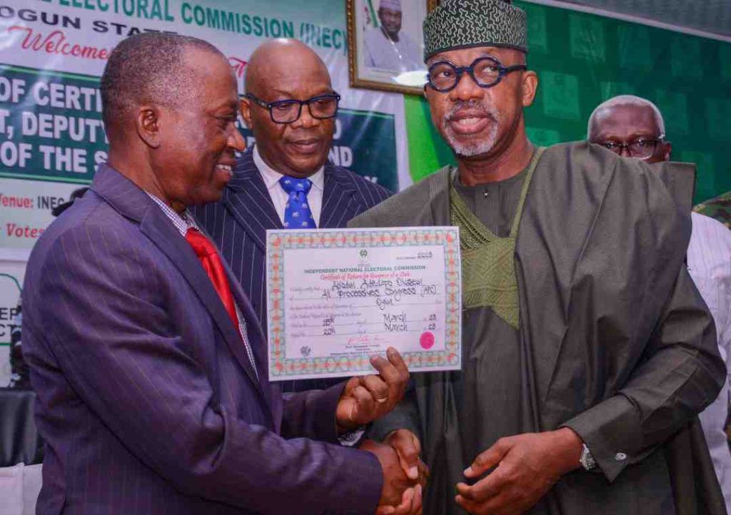 Gov. Abiodun receives Certificate of Return, says mandate call for renewed hope