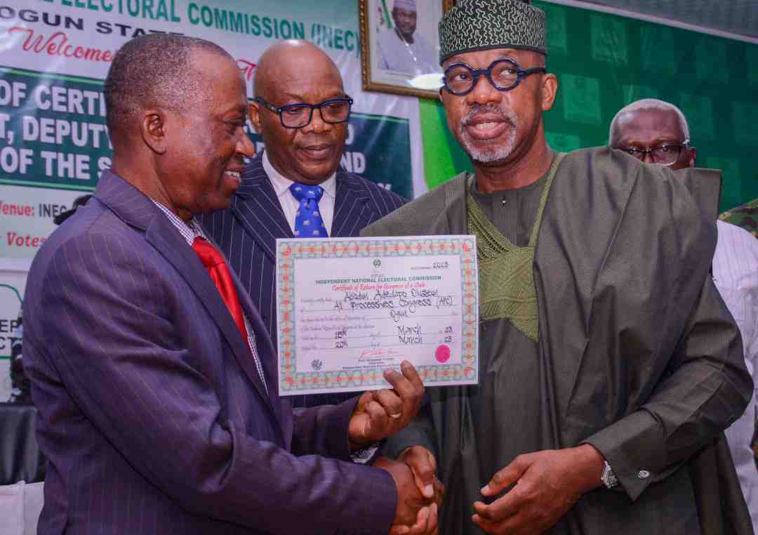 Gov. Abiodun receives Certificate of Return, says mandate call for renewed hope
