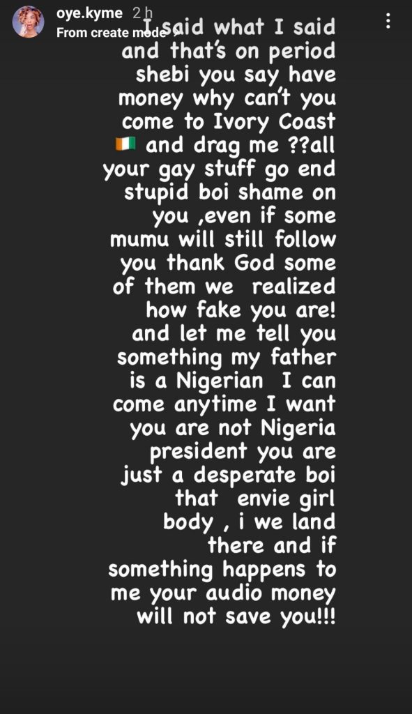 'You say I'm your daughter, but had s3x with me every night, Bobrisky’s ex-PA, Oye Kyme slams him