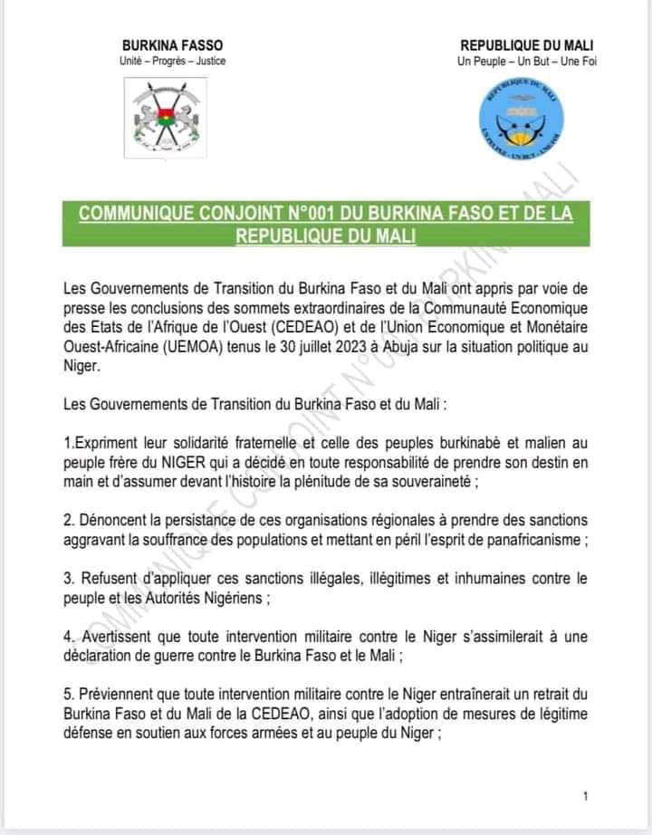 Mali, Burkina Faso, Guinea shun ECOWAS, back Niger coup leaders