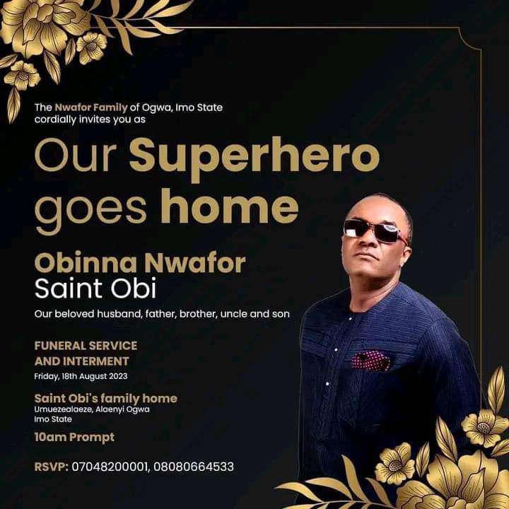 Saint Obi, late Nollywood actor to be buried August 18