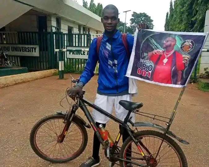 Davido requests account details of fan riding bicycle from Benue to Lagos to meet him