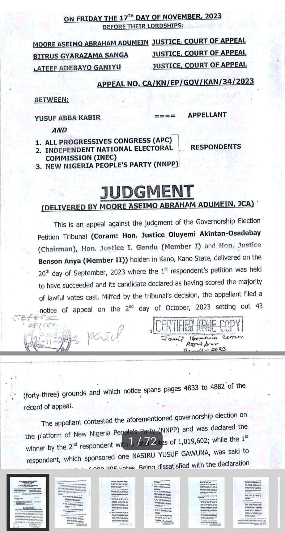 Confusion over Appeal Court ruling on Kano governorship election