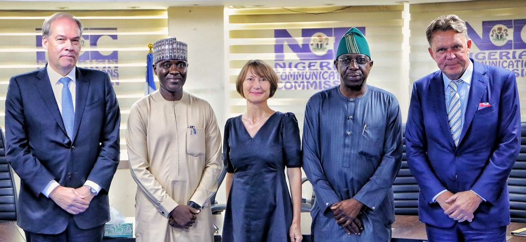 From left: Finnish Deputy Minister for International Trade, Jarno Syrjala; Executive Vice Chairman/Chief Executive Officer, Nigerian Communications Commission (NCC), Dr. Aminu Maida; Finnish Ambassador to Nigeria, Leena Pylvanainen; Executive Commissioner, Stakeholder Management, NCC, Adeleke Adewolu and Nokia Vice President for Sales, Middle East and Africa, Petri Moilanen, during the visit of a delegation from Finland to the Commission in Abuja recently
