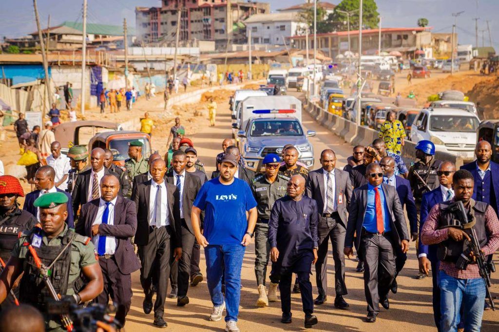 PHOTOS: Gov Otti inspects level of work on six-lane Ossa Road, says one will be ready before Xmas