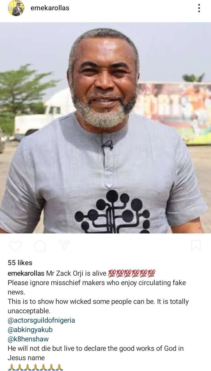 AGN president responds to Zack Orji's rumoured death