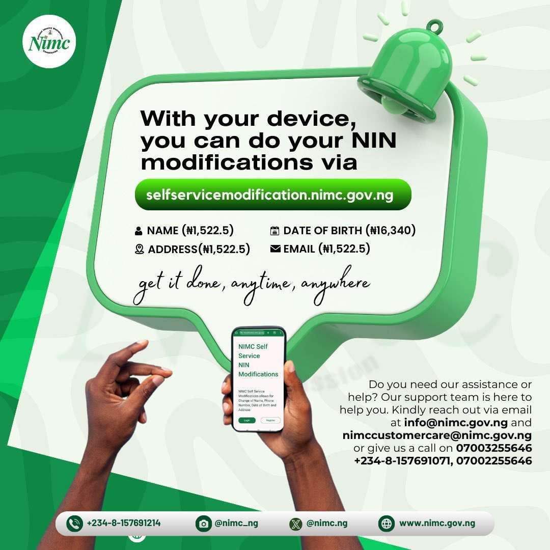 NIMC fixes N16,340 as fee for correcting NIN date of birth, N1,522 for others
