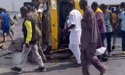 Passenger bus falls on 3rd Mainland Bridge, flings passengers into Lagoon