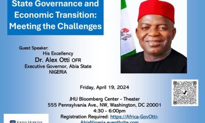 Join: Gov Alex Otti lecture at John Hopkins University tonight