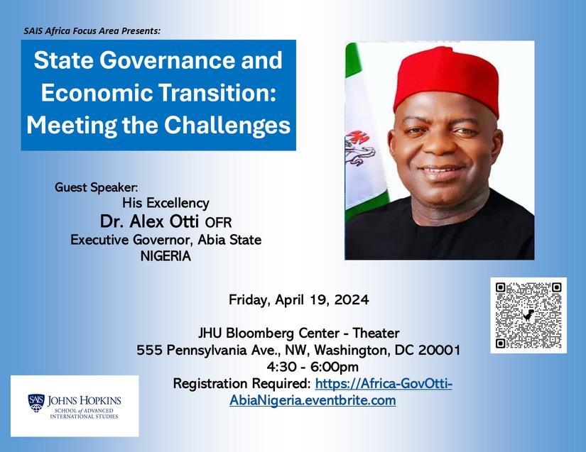 Join: Gov Alex Otti lecture at John Hopkins University tonight