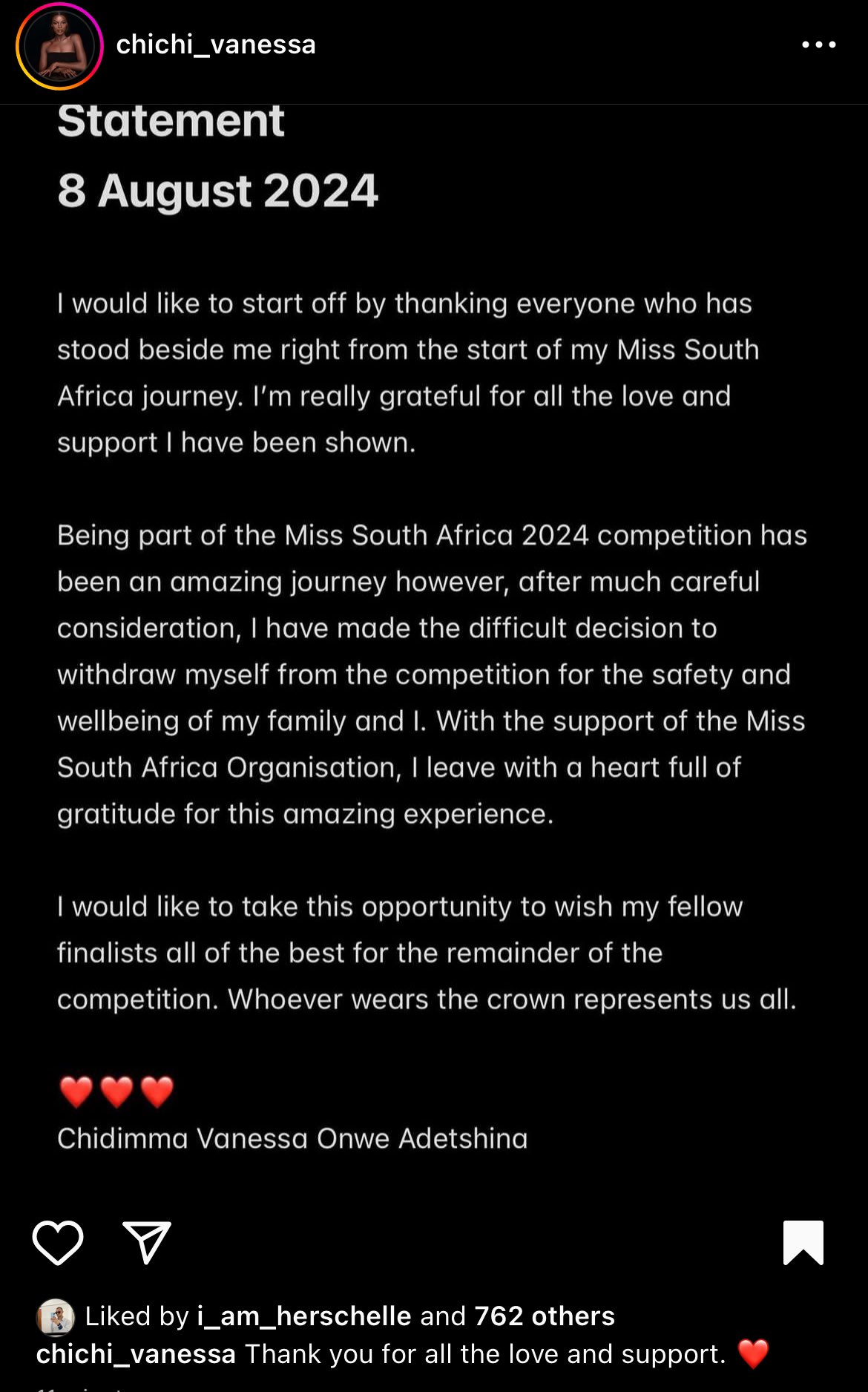 Miss S'Africa hopeful Chidinma Adetshina quits amid citizenship controversy