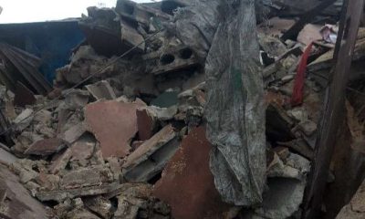 VIDEO: Residents escape death as two storey building collapses in Orile Iganmu, Lagos