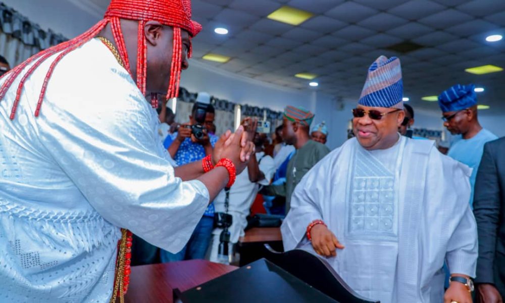 Adeleke rejoices with Ooni of Ife on Olojo festival