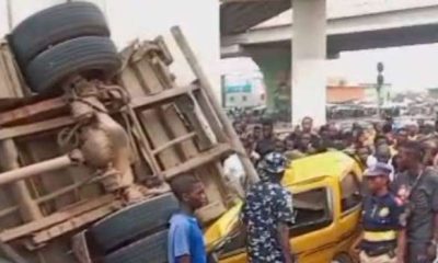 Driver sustained injury as truck plunges off Lagos bridge