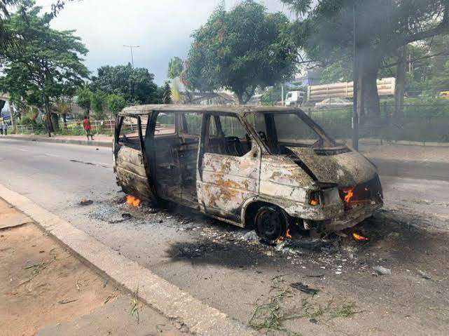 18 Escape unhurt as bus goes Up in flames in Rivers