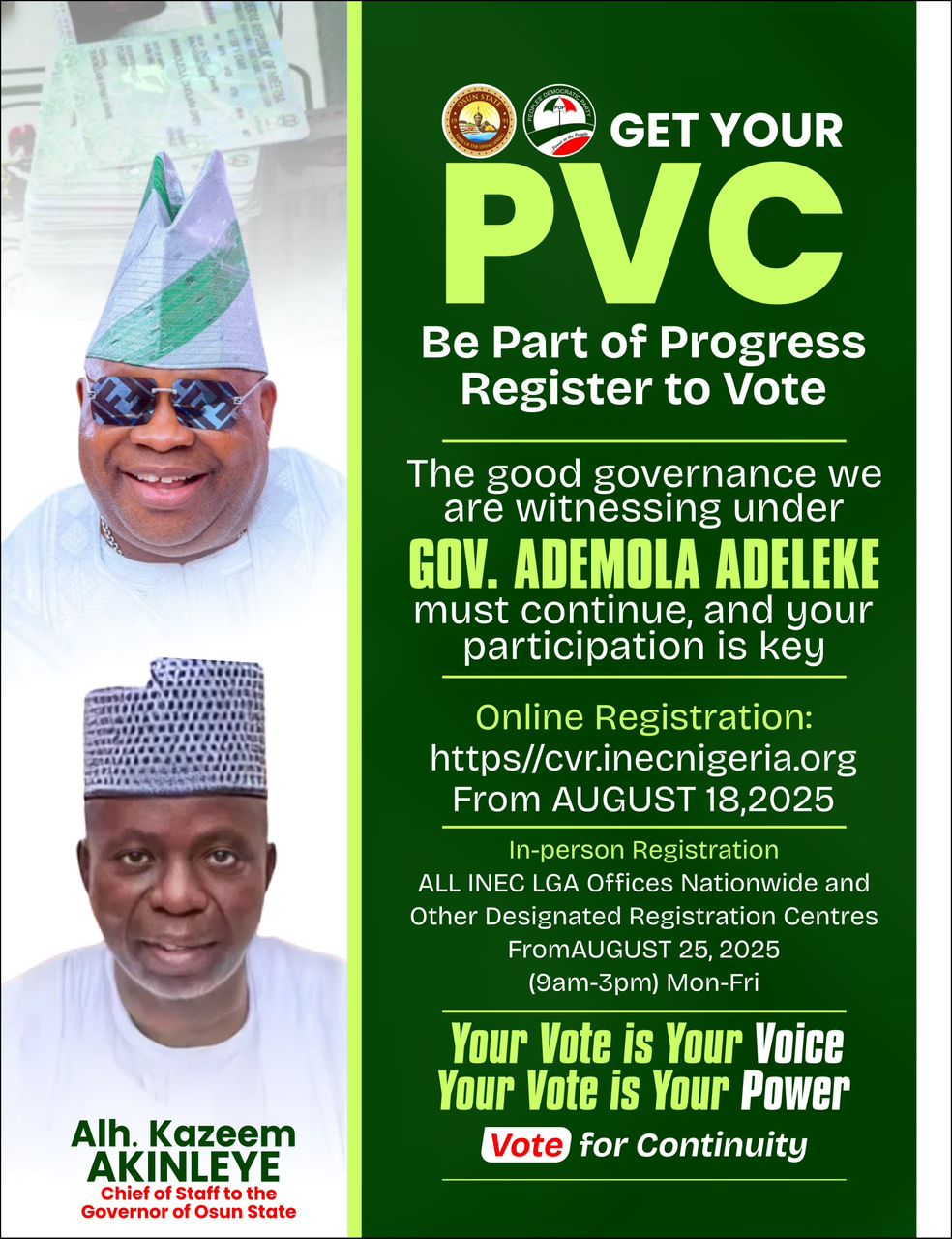 CVR: Akinleye urges Osun residents to participate massively