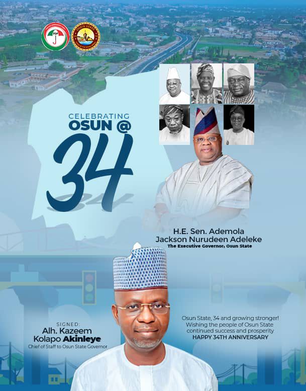 Osun at 34: Akinleye salutes founding fathers, hails Adeleke’s transformational leadership