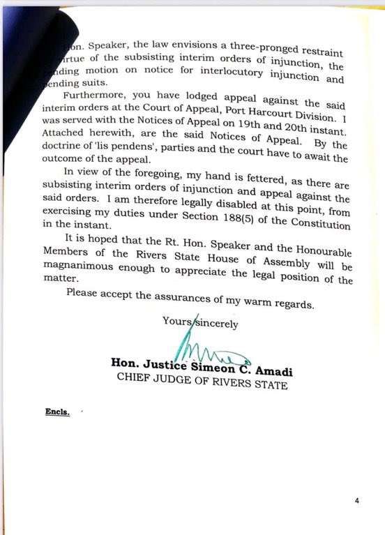 Impeachment saga: Rivers chief judge turns down assembly’s request to set up panel to probe Fubara