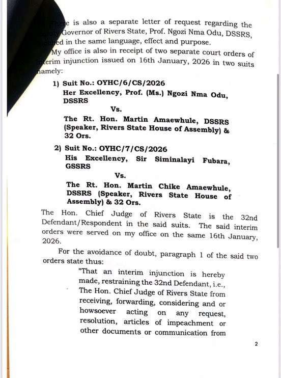 Impeachment saga: Rivers chief judge turns down assembly’s request to set up panel to probe Fubara