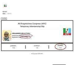Bello Turji APC membership card 