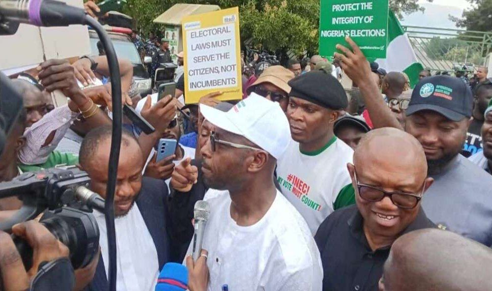 Obi leads protest at National Assembly, seeks restoration of real-time e-transmission
