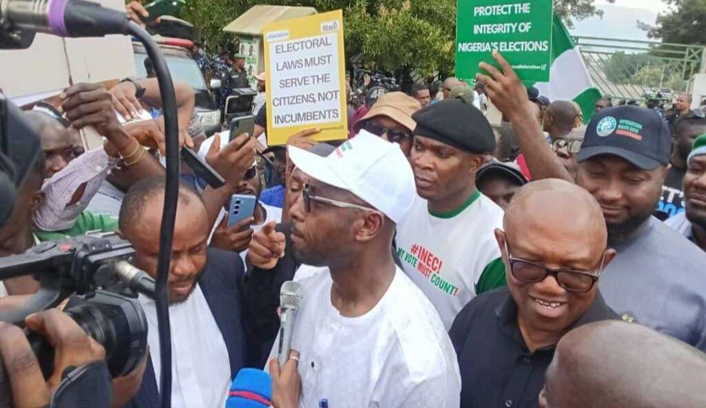 Obi leads protest at National Assembly, seeks restoration of real-time e-transmission