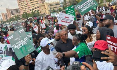 Again, Peter Obi slams Electoral Act as Amaechi, others join protests to demand real-time e-transmission 