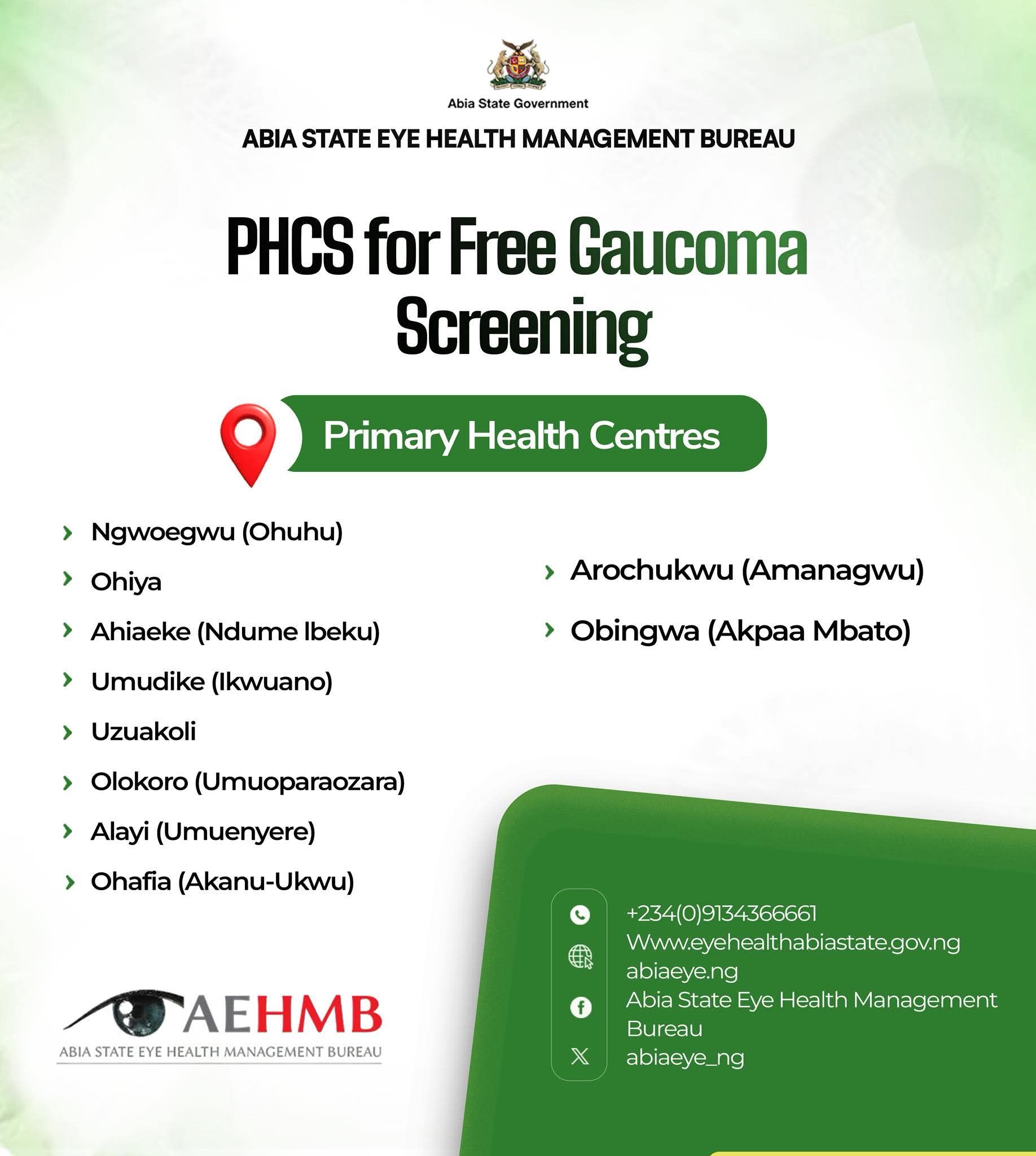 Abia State launches free glaucoma screenings across primary health centres