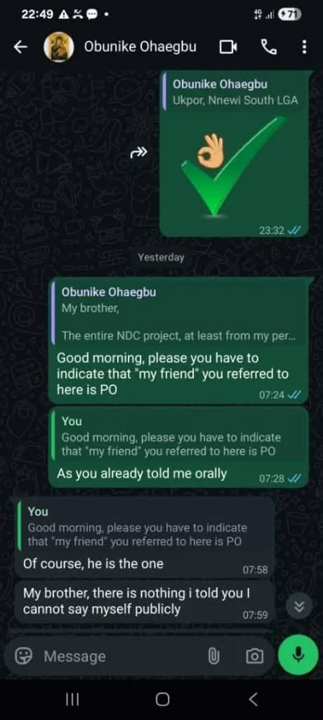 Kenneth Okonkwo Publishes WhatsApp Chats Amid Bribery Allegations Against Obi, NDC
